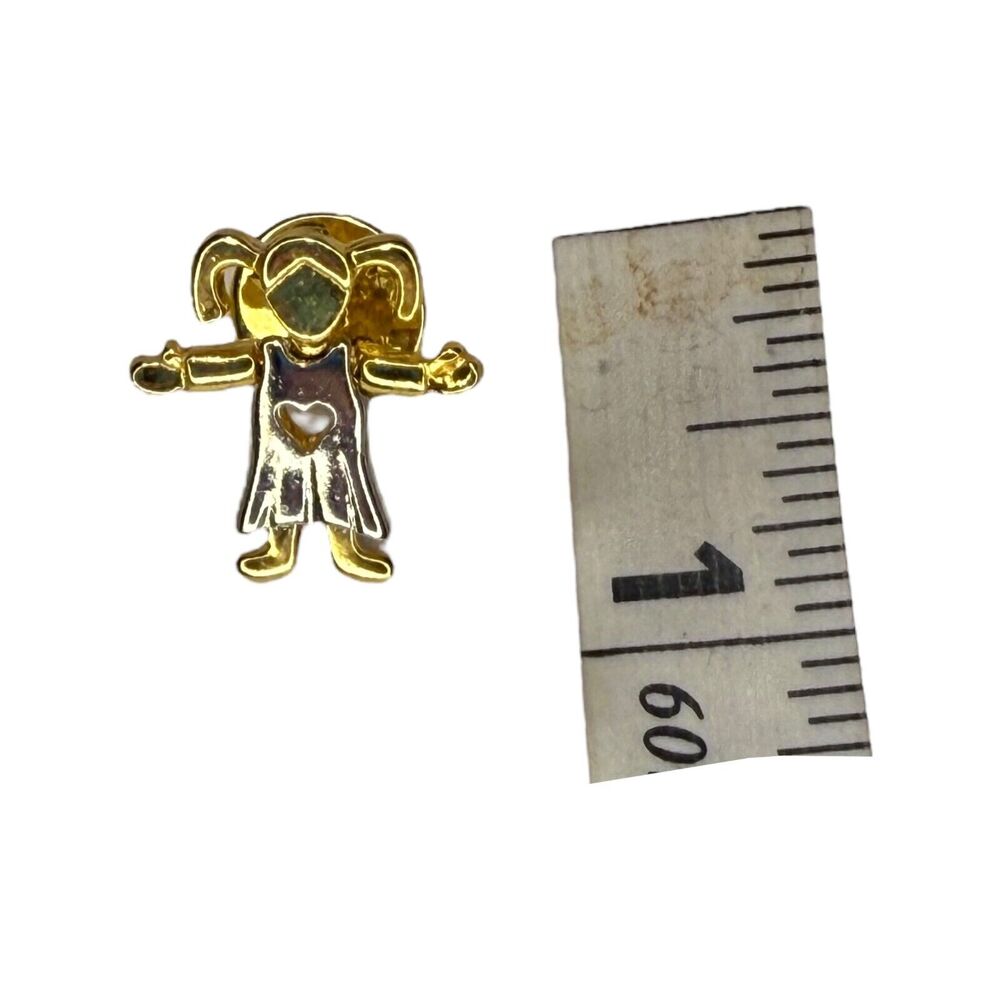 Vintage Pigtail Girl Heart Dress Two-Tone Gold & Silver Lapel Pin Brooch - Picture 6 of 6